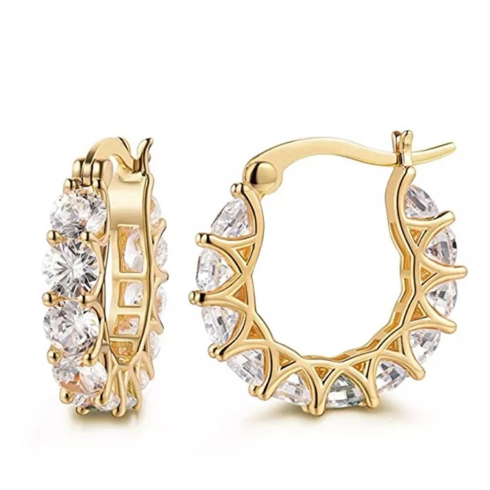 NEW GOLD FILLED HOOP DIAMOND EARRINGS - Picture 2 of 5